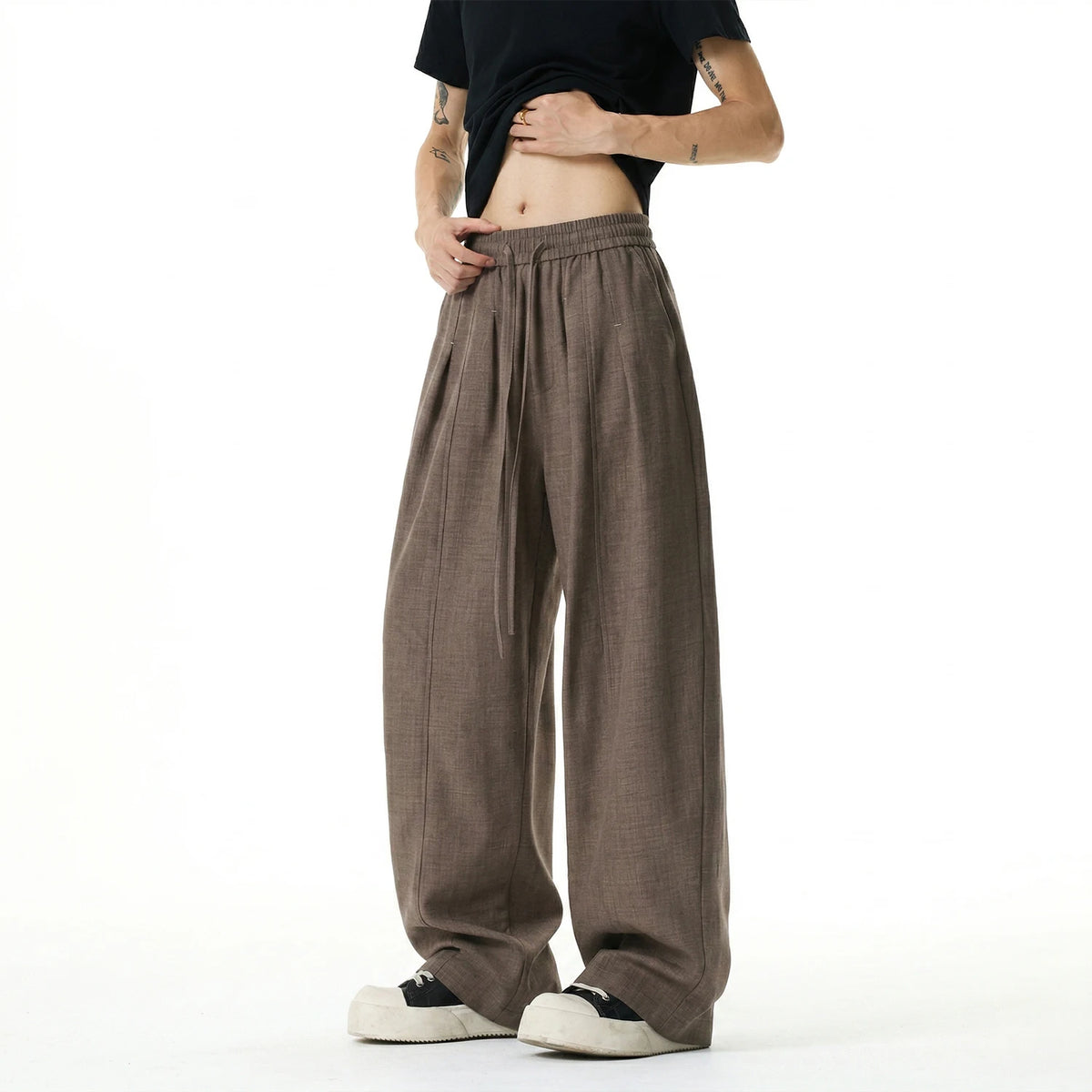 Mens Casual Pants Breathable 2026 new straight leg pants man Summer Drawstring Loose Drape Fit Solid Color Trendy Lightweight