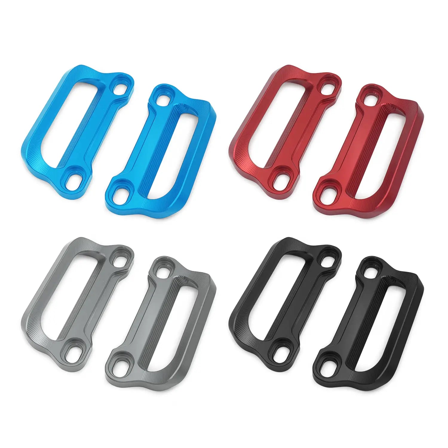 Set aus vier CNC-gefrästen Aluminium-Gepäckträgergriffen für Cfmoto 675srr CNC-Gepäckträgergriffe für den Soziusbetrieb in Blau, Rot, Grau und Schwarz für Motorradlenker.
