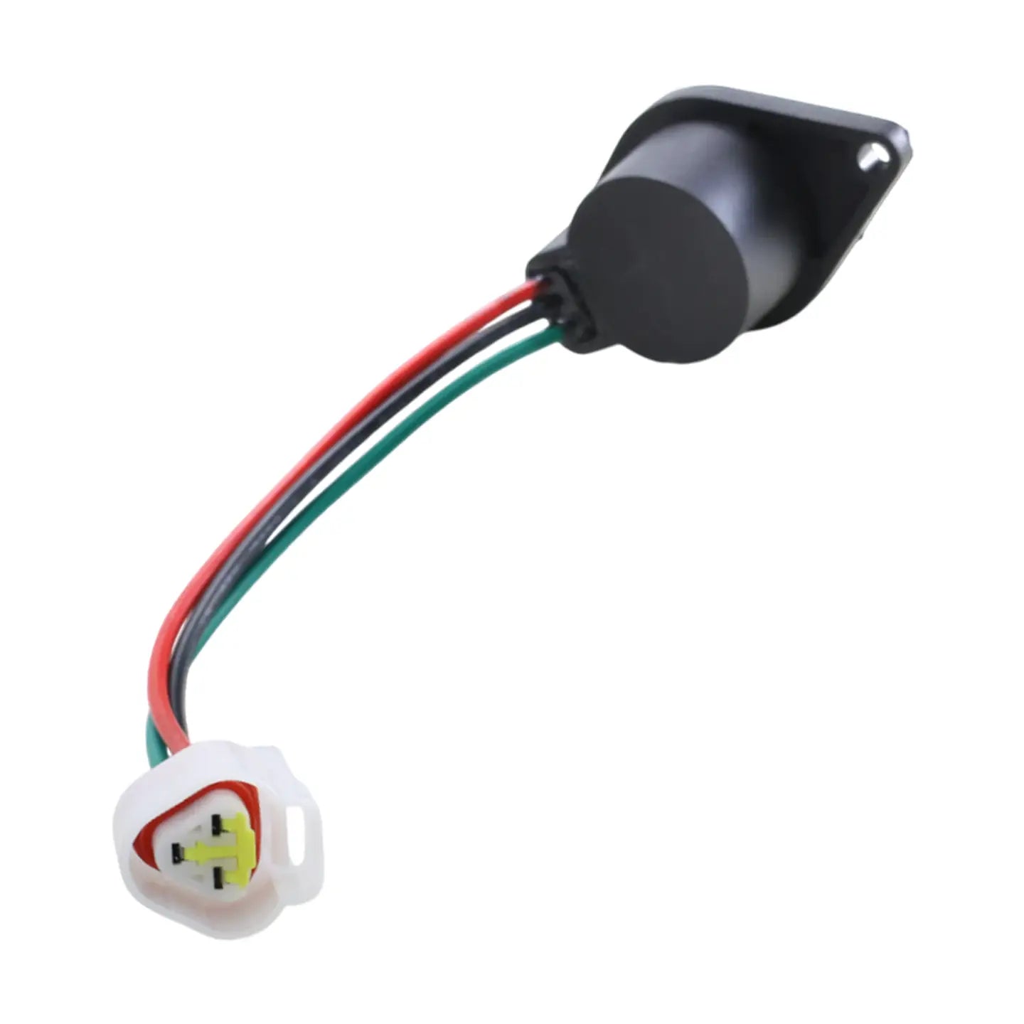 black plastic e-way golf cart speed sensor replacement with red green and black wires extending from a cylindrical housing shown from the back side