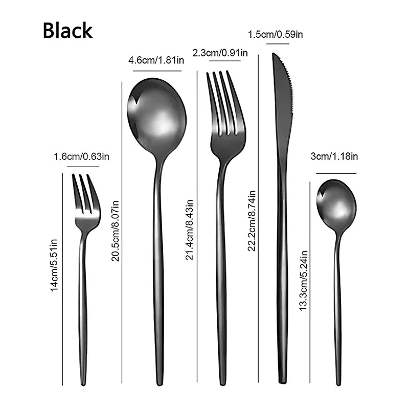 Stainless steel cutlery set, black, 20 pieces; Portuguese stainless steel cutlery for 5 people; elegant Western cutlery; dishwas