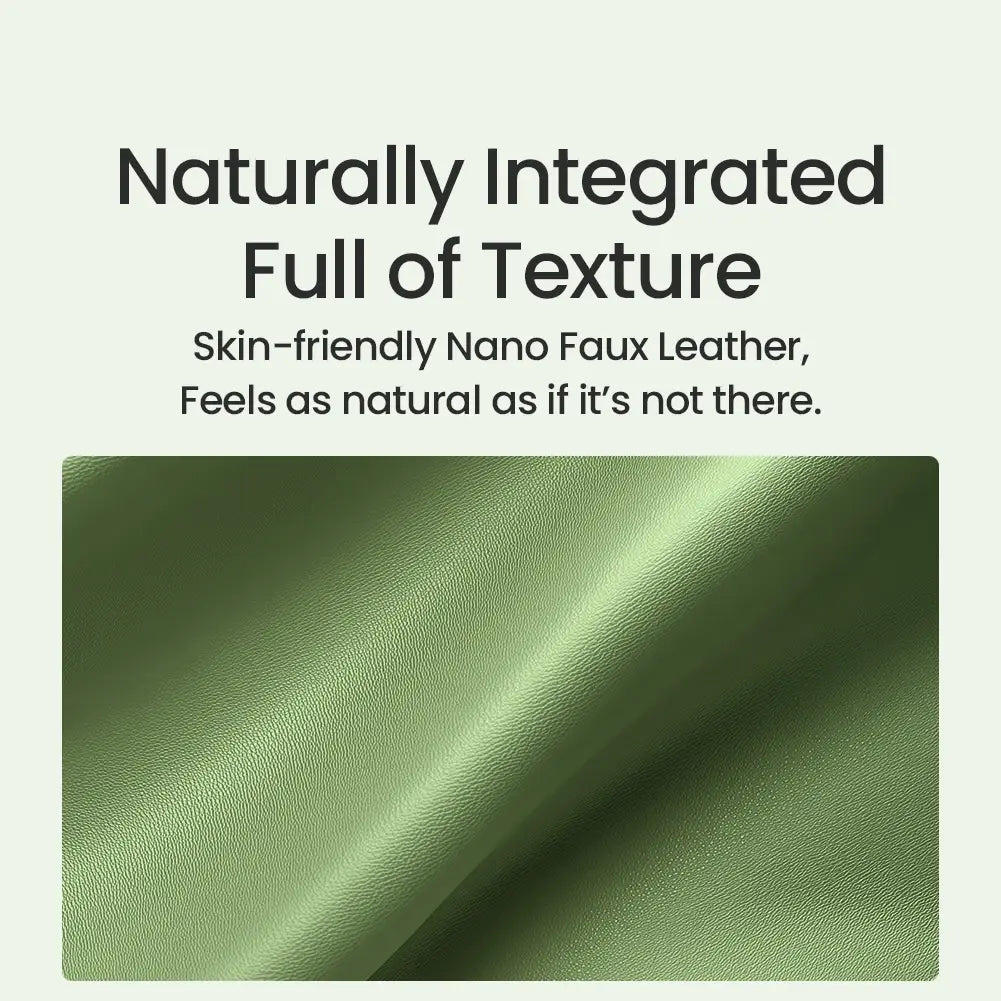 A soft olive-green nano faux leather surface with natural texture on the back side of the Nillkin Dualwing adhesive laptop stand computer bracket type.