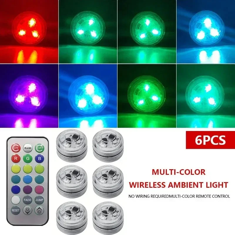 LED Car Interior Ambient Light Decoration Wireless Adhesive Bicycle Tail Auto Roof Foot Atmosphere Lamp Diamond Diving Lights