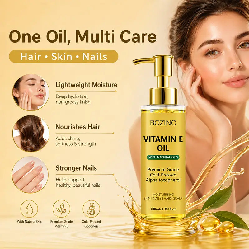 Multi-Purpose Moisturizing Ve Essential Oil, Rich in Vitamin E, Provides Powerful Hydration and Deeply Nourishes Dry Skin and Hair, Suitable for Skin Care, Hair Care, Face, Body, Nails, Hair, and Eyelashes