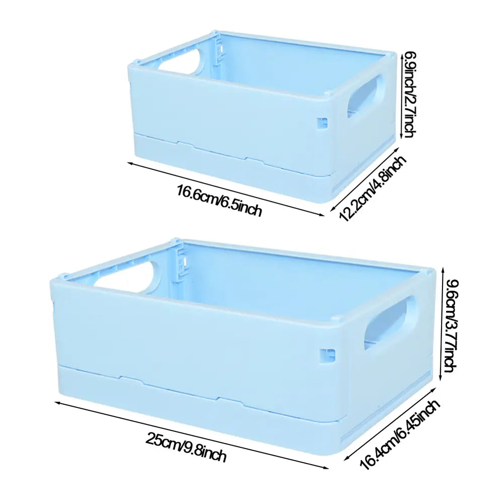 hellblaue Kunststoff-Falt-Aufbewahrungsboxen mit integrierten Griffen und einem zweistufigen Design, ideal als pastellfarbene Desktop-Organizer-Aufbewahrungsboxen-Körbchen