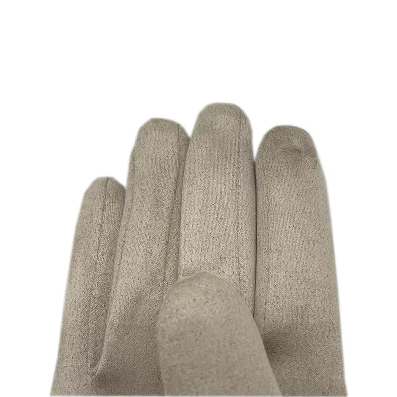 Gants d’hiver pour femmes en écran tactile thermiques avec tissu beige texturé, montrant le côté arrière.