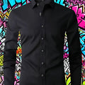 Men'S Elegant Long Sleeve Button- Shirt - Casual Polyester Fabric, Soft And Stretchy Fabric, Perfect for Outdoor Business Occasi