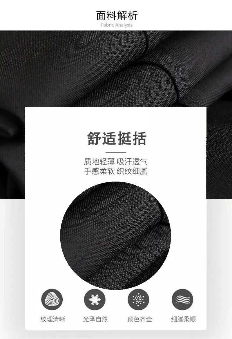 Tissu noir doté d’une texture lisse et légère, avec un motif de tissage subtil, pour un ensemble costume d’affaires pour homme slim fit en trois pièces, adapté à la mode masculine, aux affaires et aux soirées décontractées.