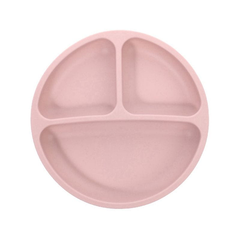 pink silicone baby feeding set divided plate with three sections and suction base for infants