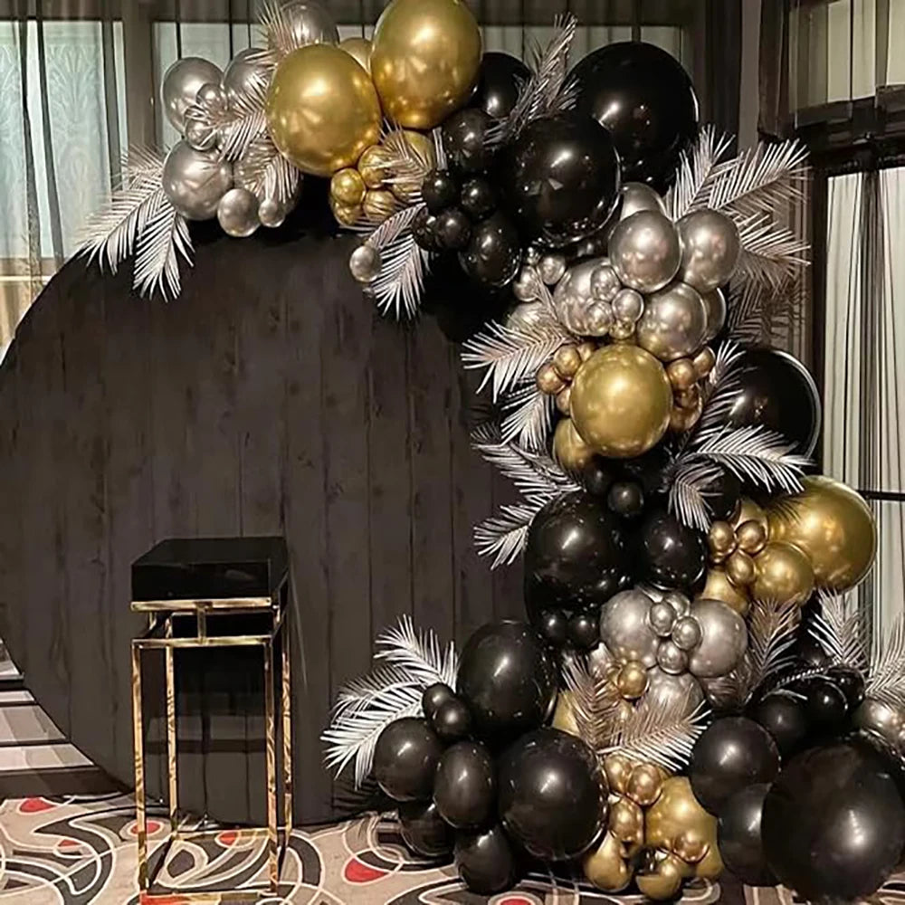 Birthday Party Balloons Garland Arch Black Gold Latex Balloon Kit 40th Birthday Decor Globos Graduation New Year 2024 Decoration