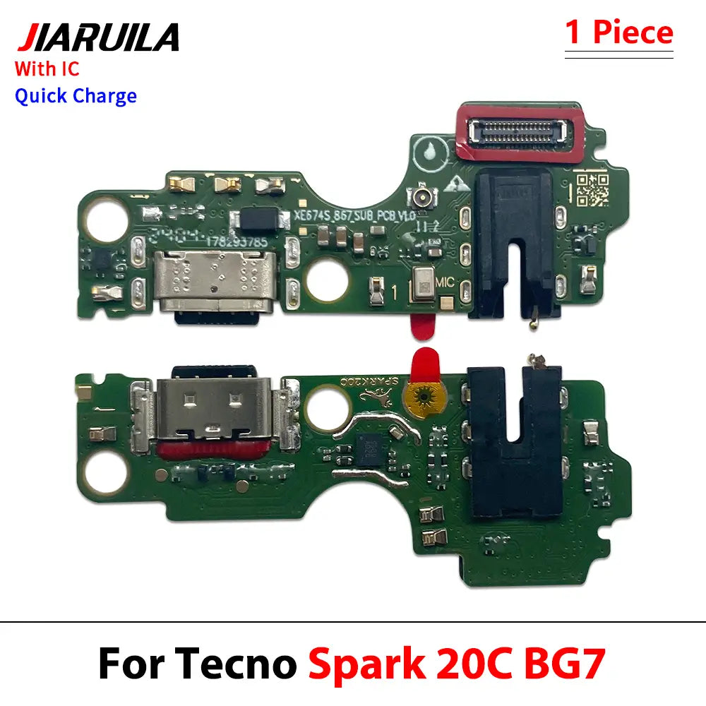 テクノ スパーク 20c bg7 pro 20c bg7 および bg7 スパーク プロ 用のフレックスケーブル交換部品。USB-C充電ポートとマイク部品を備えた緑色の回路基板。