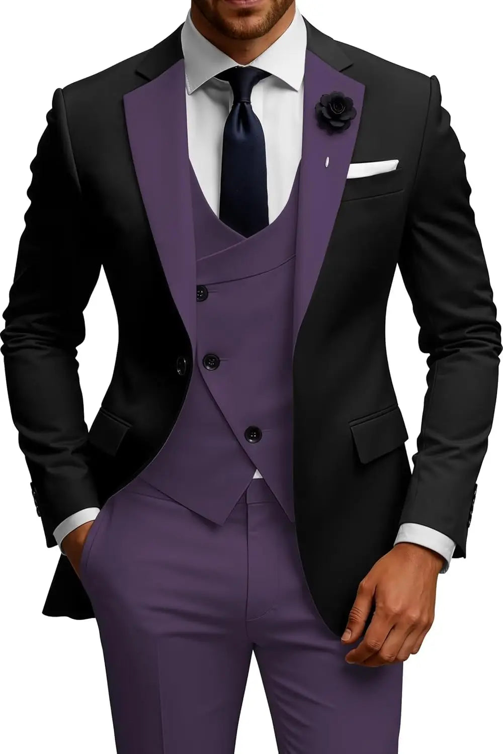 Mens Suits 3 Piece Slim Fit Double Breasted Suit Wedding Prom Tuxedo Suit Set