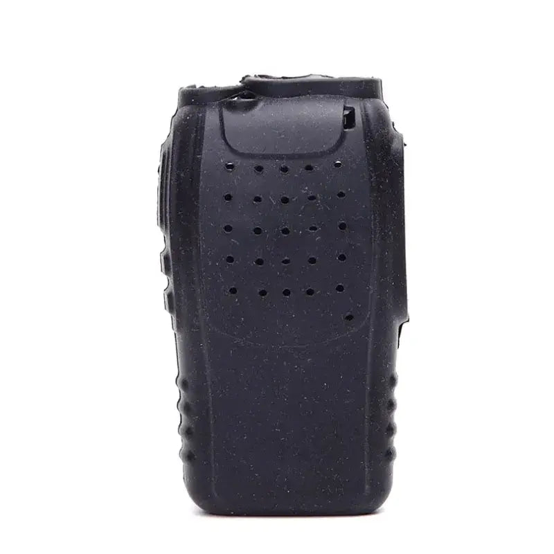 black rubberized silicone walkie talkie case for baofeng bf 888s featuring a textured grip and perforated ventilation holes designed for radio walkie talkie protection and efficient shipping time.