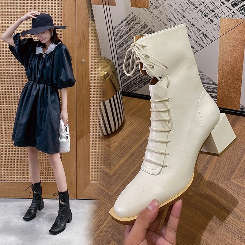 Women Leather High Heel Shoes Women Ankle Boots Warm Winter Shoes Women Zipper Sexy Casual Footwear Size 34-40 High Heel Boots