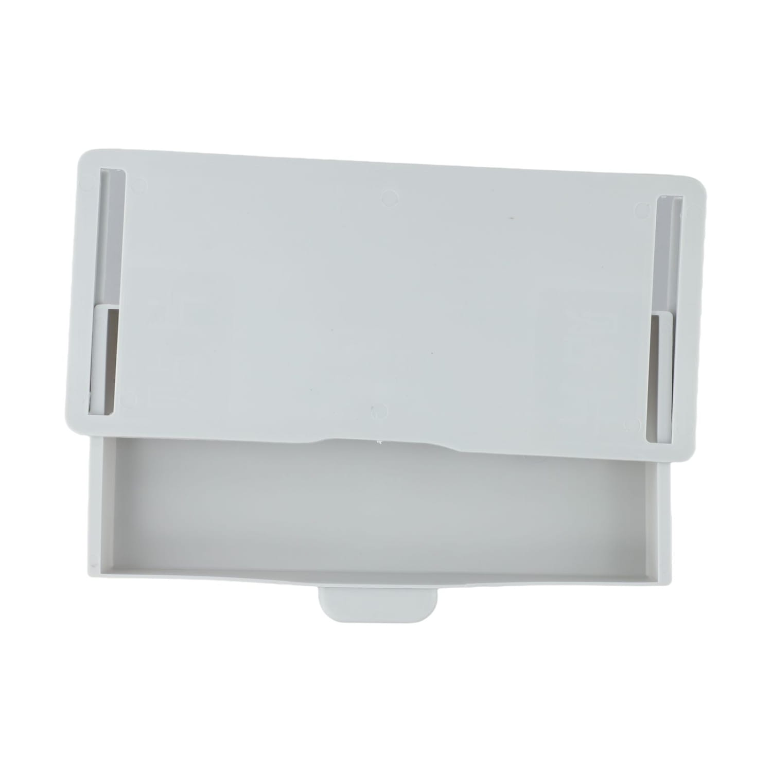 Support de téléphone en plastique blanc au design minimaliste et élégant, avec deux fentes verticales, faisant partie d’une boîte de rangement en ABS pour organisateur de tiroir sous bureau