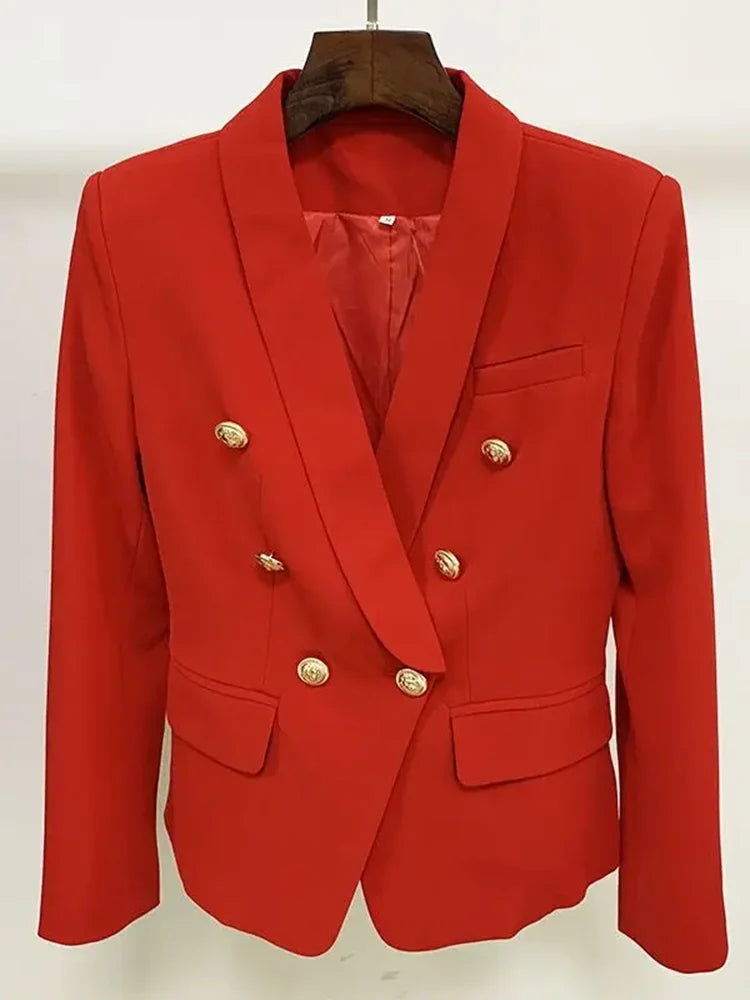 HIGH STREET New Fashion 2026 Designer Blazer Women's Long Sleeve Double Breasted Metal Lion Buttons Long Blazer Outer Wear