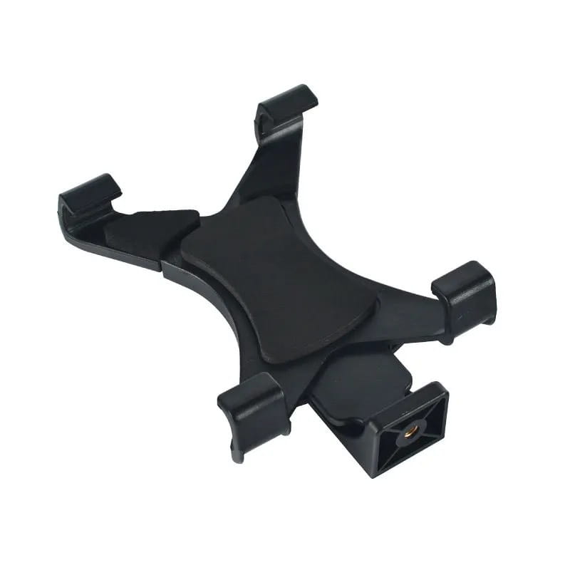 black plastic tablet holder tripod mount with four adjustable arms for secure device support compatible with ipad and smartphones