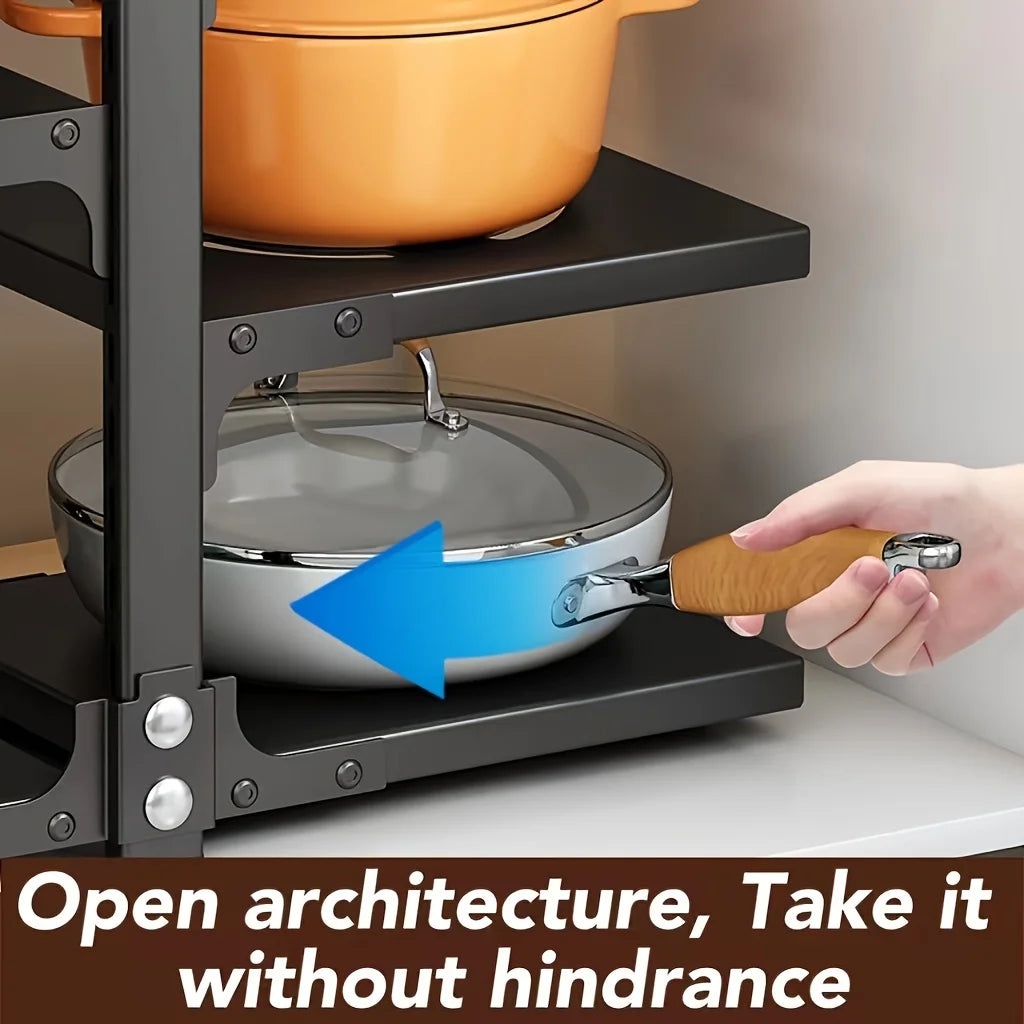 Kitchen Counter Pot Rack, Multi Tier Metal Pan Organizer, Freestanding Corner Cookware Storage Holder for Pots Pans