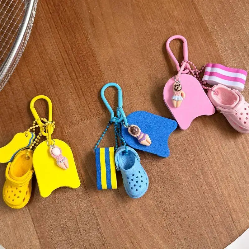 Cute Summer Beach Themed Keychains With Mini Clog Charm And Adorable Swimmer Pendant Perfect For Backpack Decoration Gifts