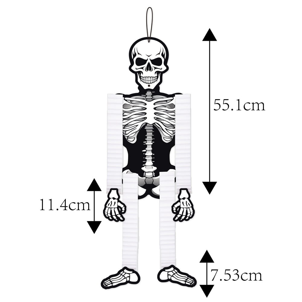 Schwarzer und weißer Halloween-Papierskelett-Dekorationsanhänger, 55,1 cm hoch, mit einer Schlaufe zum einfachen Aufhängen, enthalten in einem 4er-Set an Ornamenten