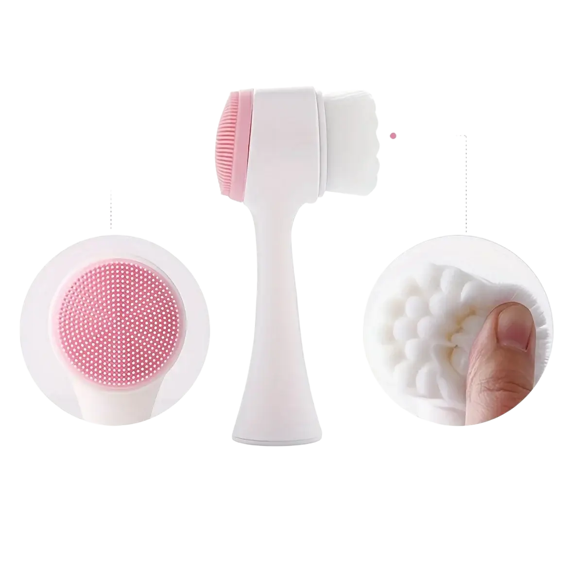 Weiße und rosafarbene Silikon-Pfotenreiniger- und Massagebürste für Haustiere mit weichen Borsten und gerundetem Kopfdesign, von vorne dargestellt.