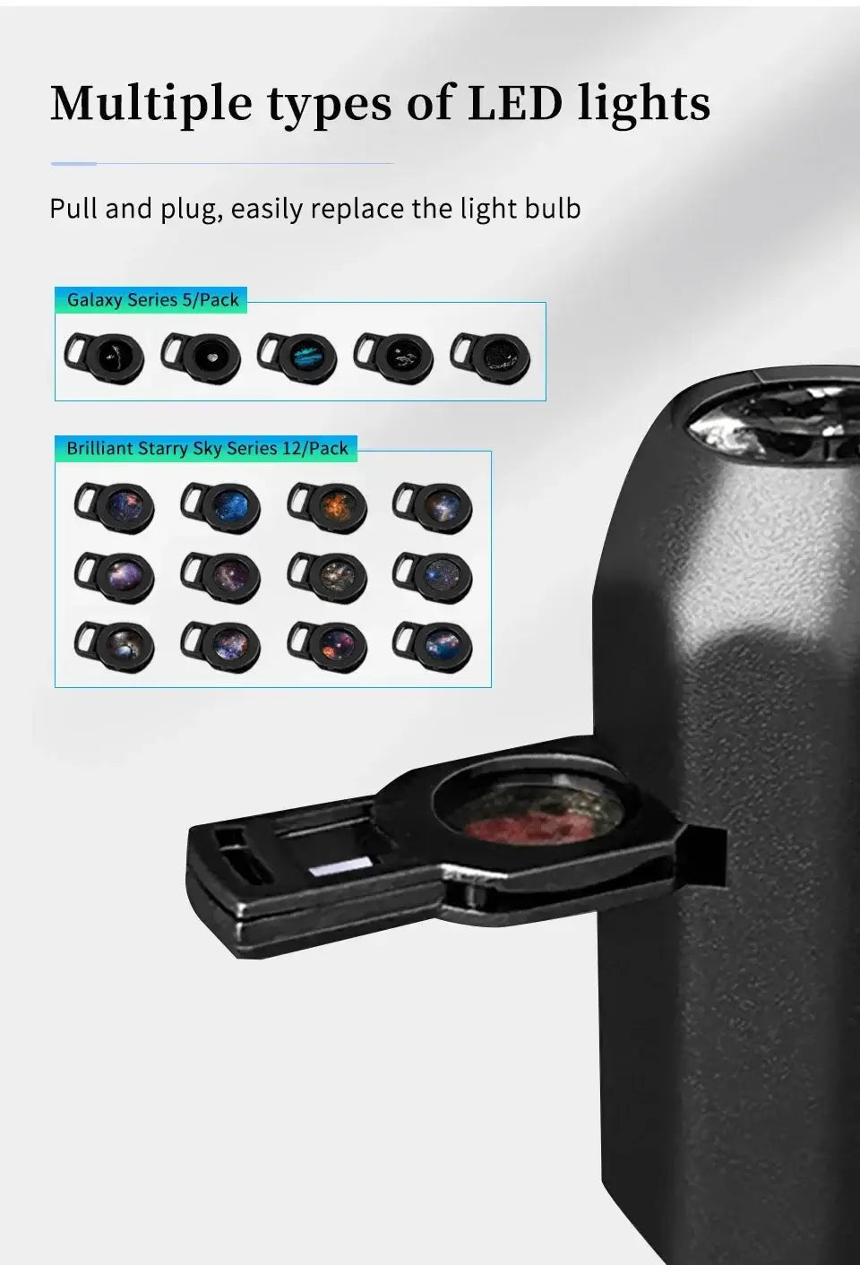 lampe LED noire en plastique avec filtres de couleurs interchangeables pour projecteur de ciel étoilé en série de diapositives, pour veilleuse USB de projecteur de galaxie ciel étoilé