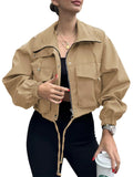 Women's Solid Color Short Jacket Zipper Trench Coat New 2025 Fashion Elegant Outerwear for Ladies