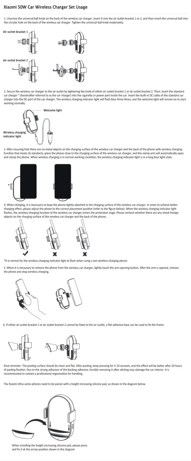 Cargador inalámbrico para coche Xiaomi de 50 W negro, con un diseño minimalista elegante e integrado con soportes de montaje para una colocación segura en la parte trasera de la ventana del coche, en la vista posterior del modelo de cargador inalámbrico rápido para coche Xiaomi de 50 W.