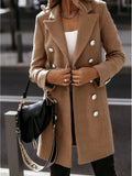 New Women's Autumn Winter Wear Coat Long-sleeved Suit Collar Double-breasted Slim Long Jackets Solid Fashion Wool & Blends Coats