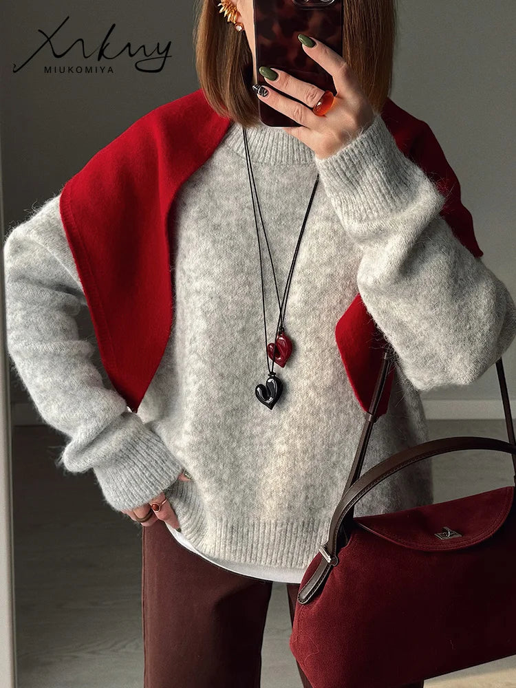 Women's Winter Sweater Warm Pullovers O Neck Knitwear Loose Knit Jumpers Basic Brown Sweaters For Women Winter Pink