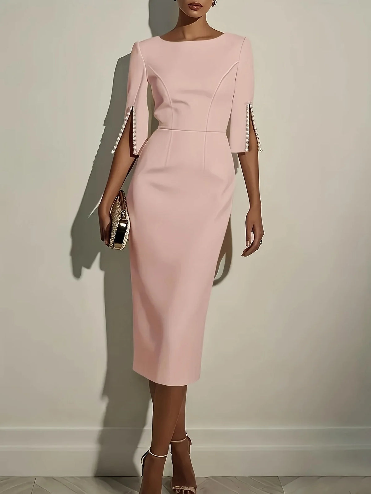2025 Dress for Women Fashion Comfortable Office Solid Color Commuter Bead Slim and Elegant Evening Party Dress