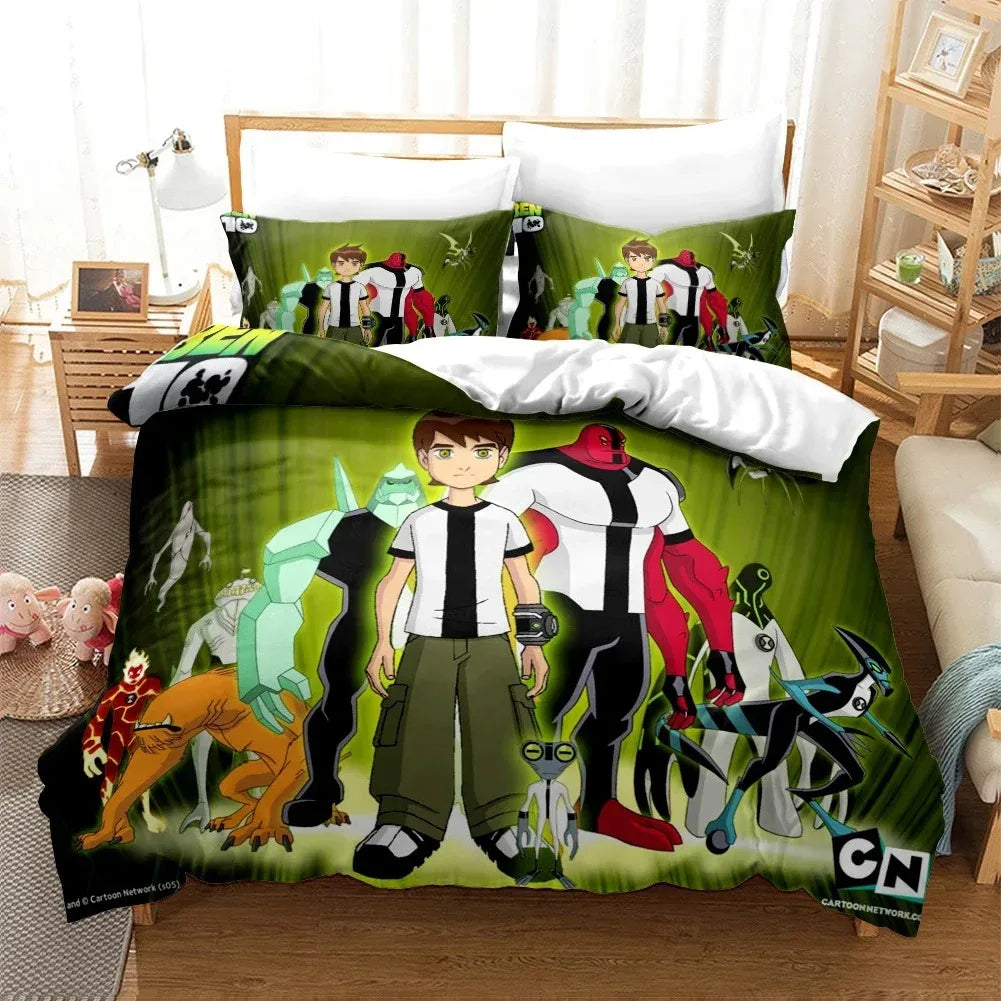 Cartoon Ben 10 Duvet Cover Pillowcase Bedding Set Adult Boy Girl Bedroom Decoration Children Single Double Large Size