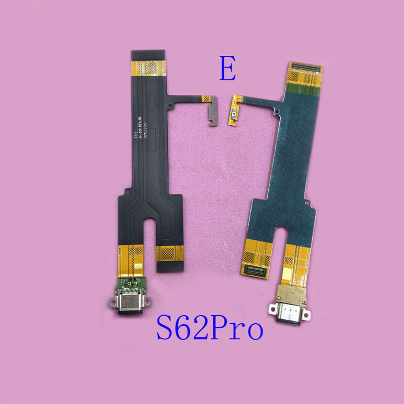 placa flexible de circuito negro con conectores de color dorado y puerto usb etiquetado como s62pro para repuesto del cable flex del puerto de carga por usb caterpillar cat s62pro.
