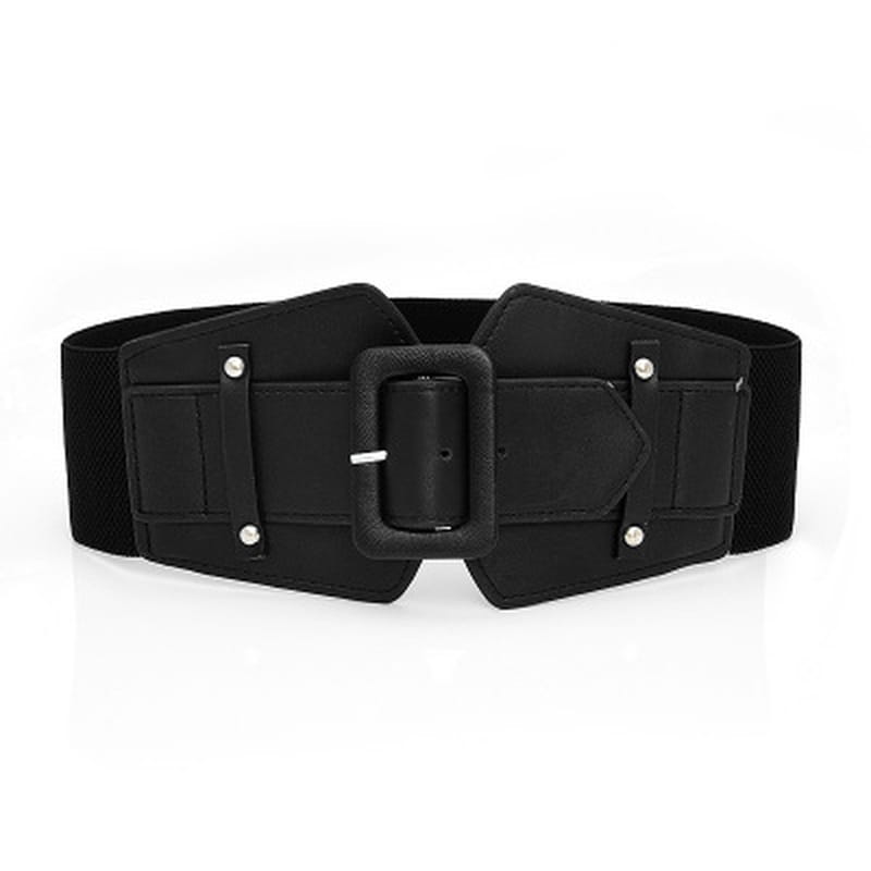 Ceinture de robe élastique large noire pour femme, avec boucle structurée et quincaillerie à tonalité argent, pour une ceinture de mode rouge.