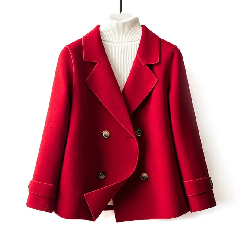 High-Quality Double-Sided Woolen Coat For Women 2026 New Short Temperament Doll Neck Mother's Outfit Woolen Coat Female Red Came