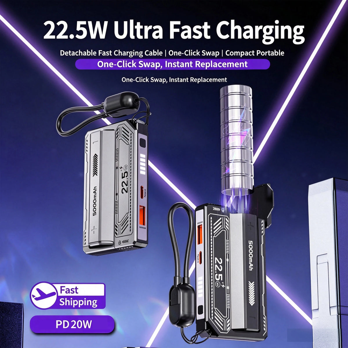 DIY Mini Portable Detachable Power Bank 22.5W Ultra Fast Charging 21700 Shell Removable PD Cable USB Type-C No Battery For Phone