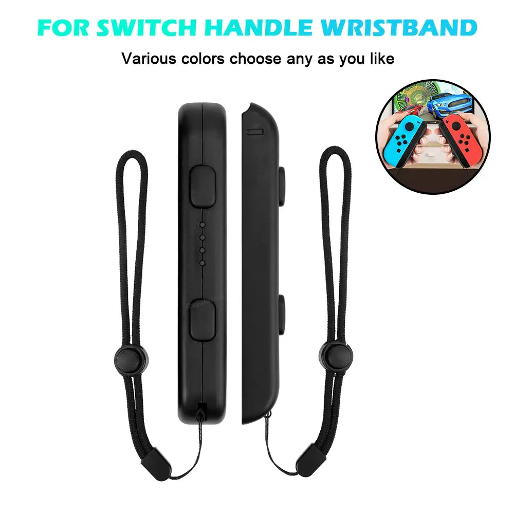Par de correas para muñeca negras de plástico para Nintendo Switch Joy-Con, con controles de botón ajustables y un mecanismo de fijación seguro