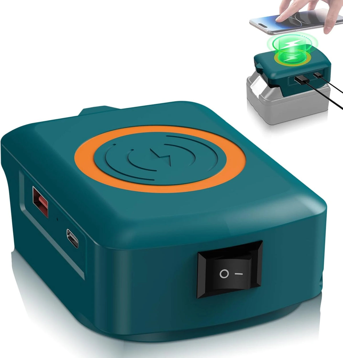 Wireless Phone Charger for Makita/Milwaukee/Dewalt Battery 18 V Battery Adapter with USB Output and Type C for Camping Travel