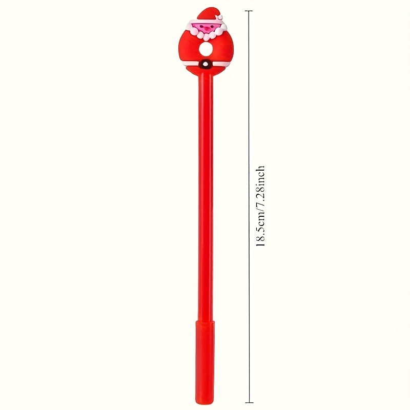 Red Santa Claus themed gel pen with a glossy plastic body and a detailed figurine head featuring white trim pink cheeks and a black belt buckle from the Christmas gel pens 12 pack festive holiday stationery.