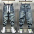 Blue Denim Jeans Loose Harem Pants Elastic Waist Cuffs Casual Spring Autumn Luxury Clothing Men korean 2024 New Men's Fashion