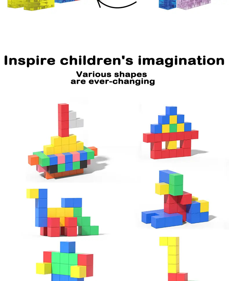 Des blocs de construction magnétiques en plastique colorés de diverses formes, conçus comme des jouets éducatifs STEM.