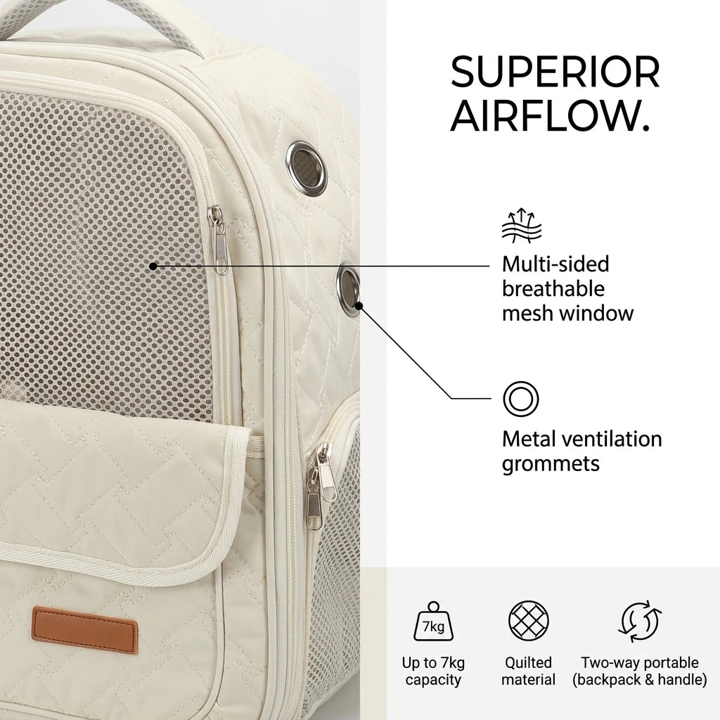 Pet Carrier Backpack Breathable Quilted Cat Travel Bag for Small Dogs Lightweight Portable Outdoor Mesh Carrier