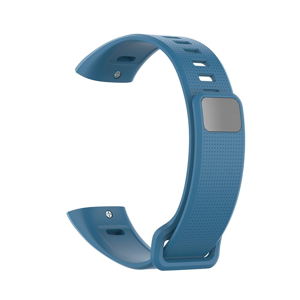 Bracelet à poignet en silicone bleu perforé, avec plaque de capteur rectangulaire argentée pour la sangle de bracelet Huawei Band 2 Pro.
