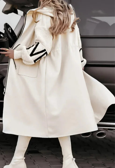 European and American Long-Sleeved Hooded Trench Coat Overlay Sweater Jacket for Women, Autumn and Winter.
