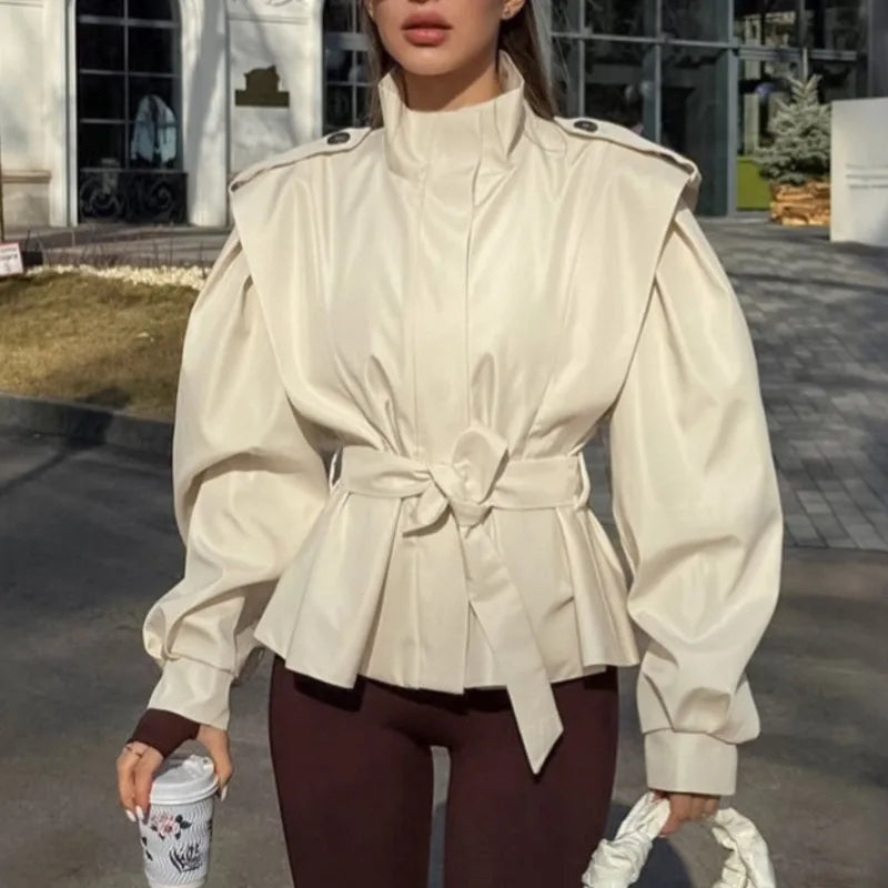 Vintage Trench Coats Women 2025 New Autumn Solid Lace Up Lapel Jacket Casual Loose Full Sleeve Coat High Street Office Outwear