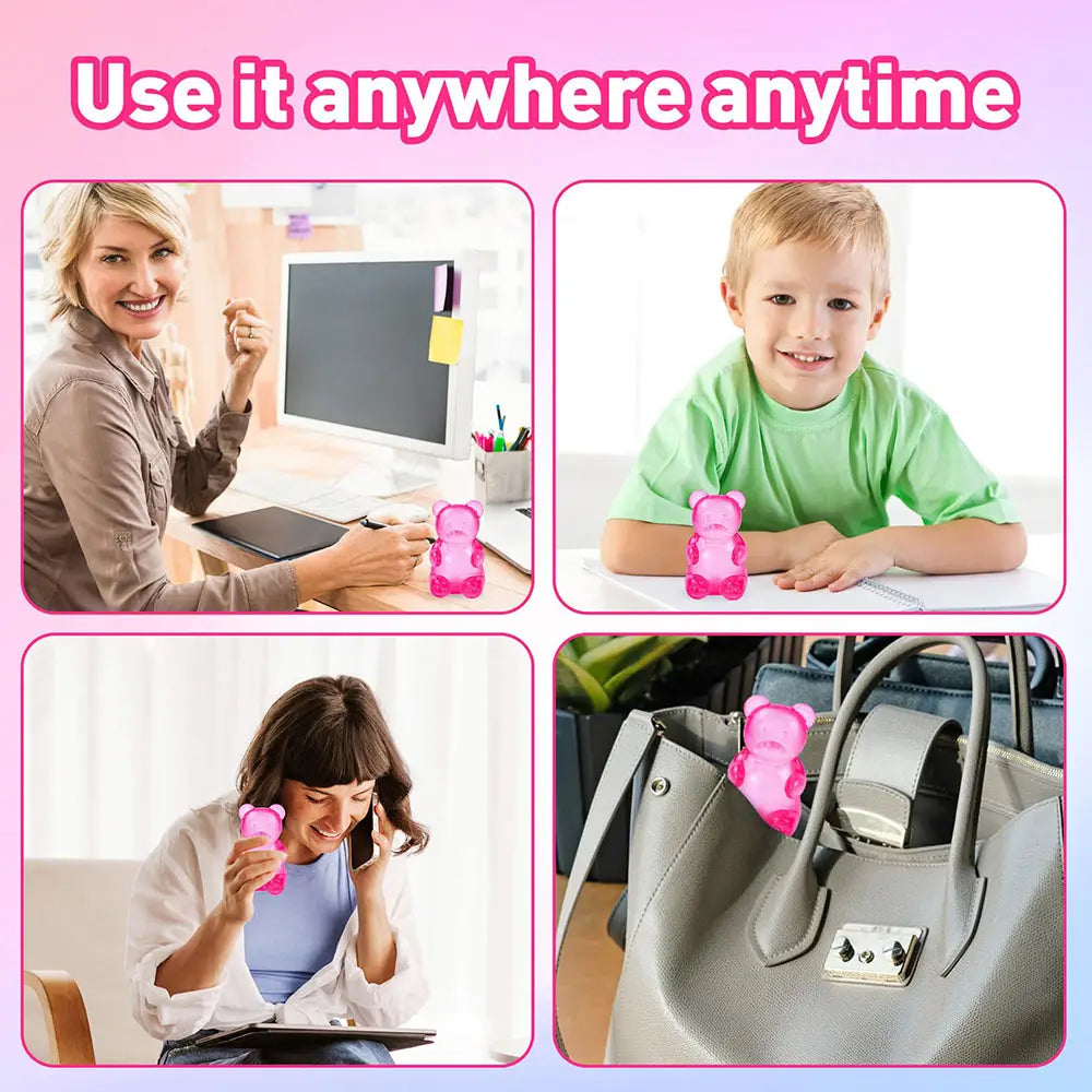 pink gummy bear-shaped portable air freshener in a sensory fidget toy designed for stress relief and aromatherapy