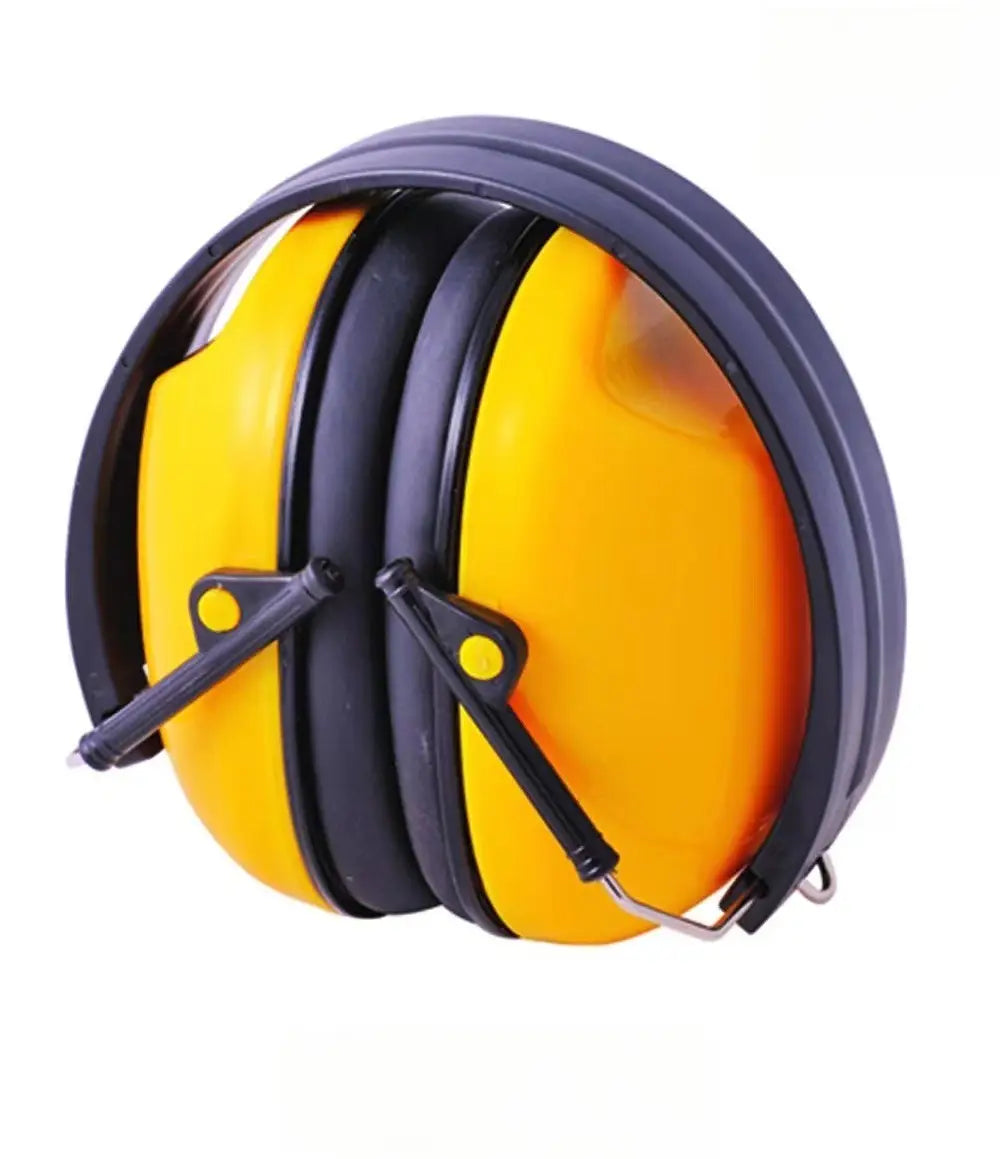 Bright yellow and black factory direct industrial noise reduction earmuffs with a sleek ergonomic design for direct sales use.