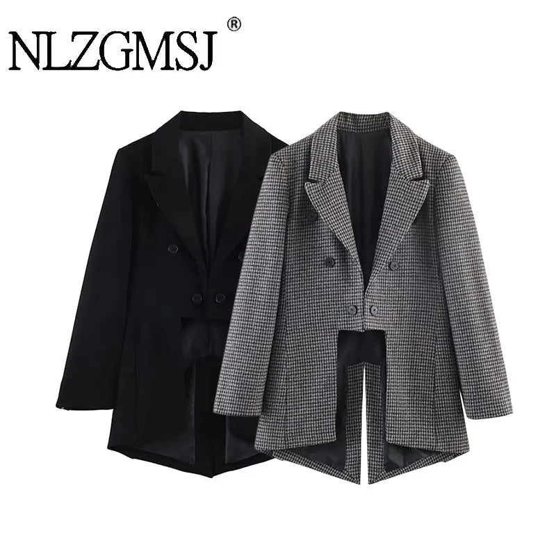 NLZGMSJ 2026 Spring Fashion Vintage Asymmetry Stylish Long Women Blazer Office Lady Fashion Jacket Female Blazer