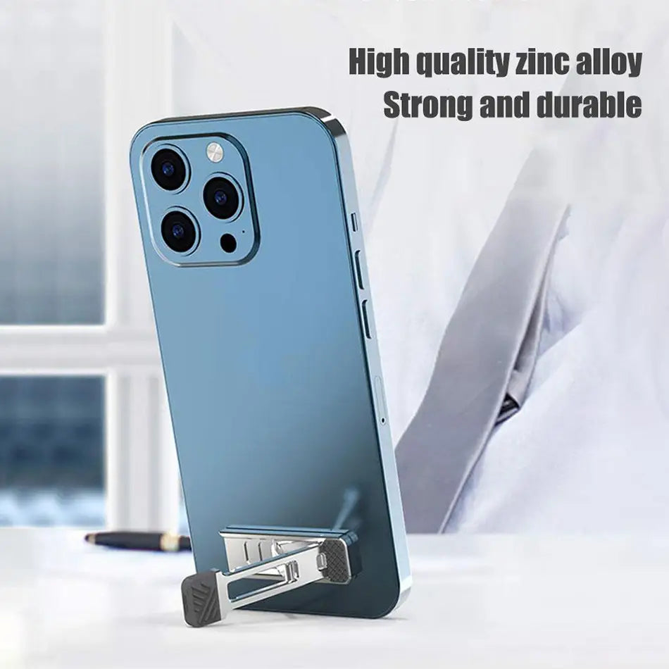 Blauer Laptopständer aus Aluminiumlegierung für Mobiltelefone aus hochwertiger Zinklegierung mit modernem, elegantem Design und schwarzem gummiertem Griff.