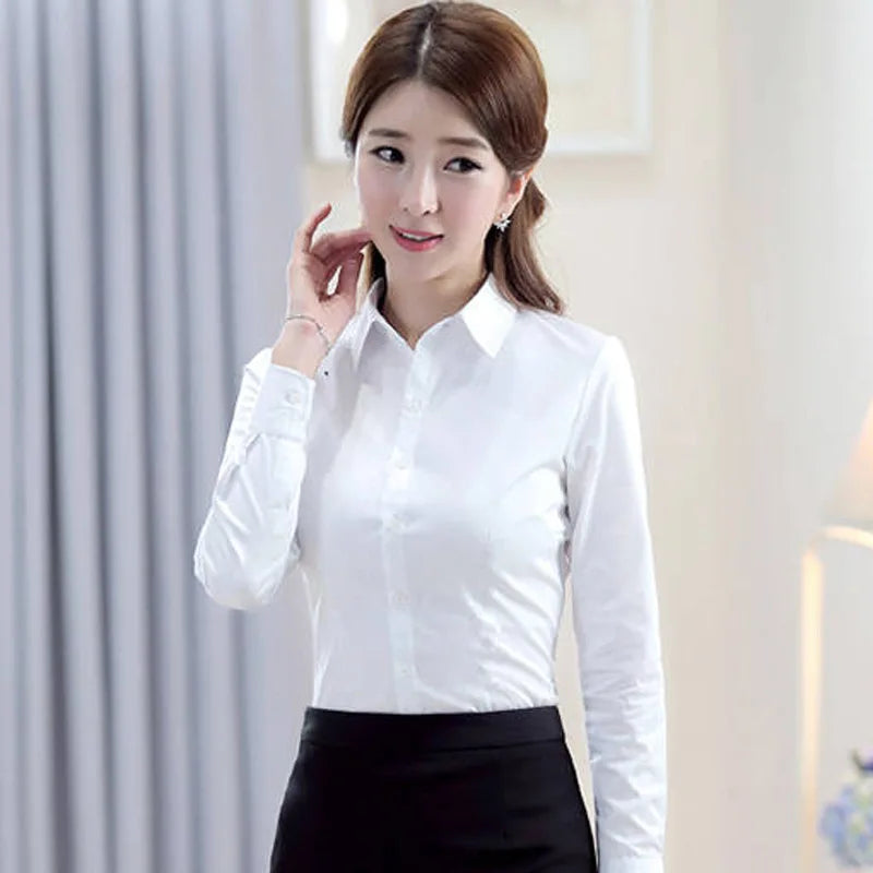 Chic Professional Shirts Women Casual Business Basic Turn-Down Collar Long Sleeve Shirt Spring Autumn Versatile Solid Inner Wear