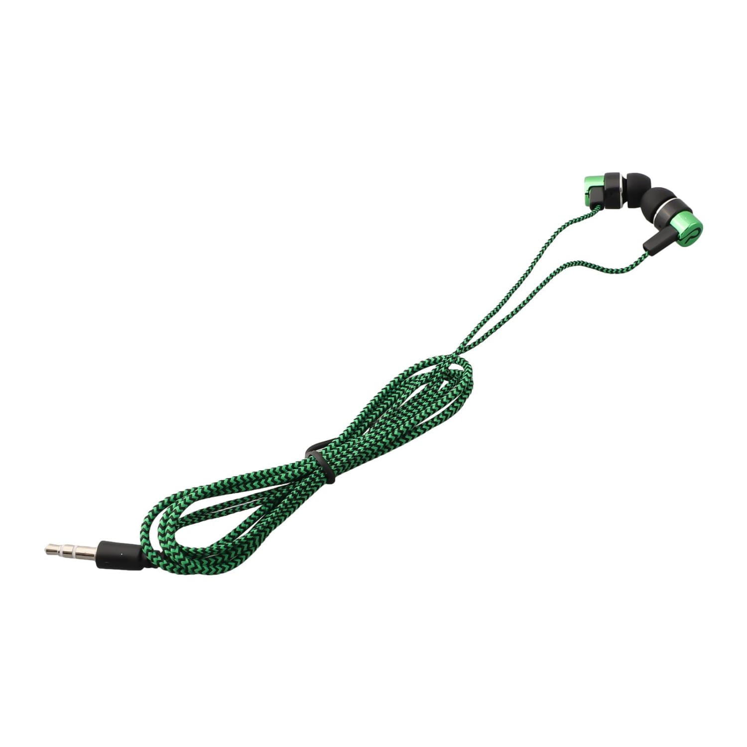 Grüne und schwarze geflochtene Bass-Stereo-Kopfhörer für den In-Ear-Bereich mit 3,5-mm-Audioanschluss und Lautstärkeregelung für ein verbessertes Stereo-Kopfhörerlebnis